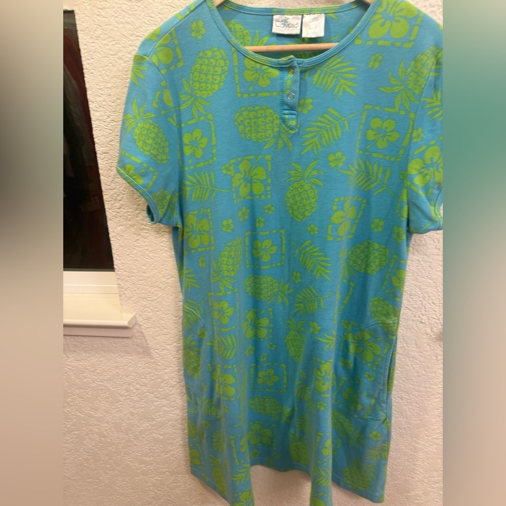 Calypso St. Barth Luxury Resort Wear Tropical Tunic Dress 💯% Cotton Size Large - Picture 5 of 11